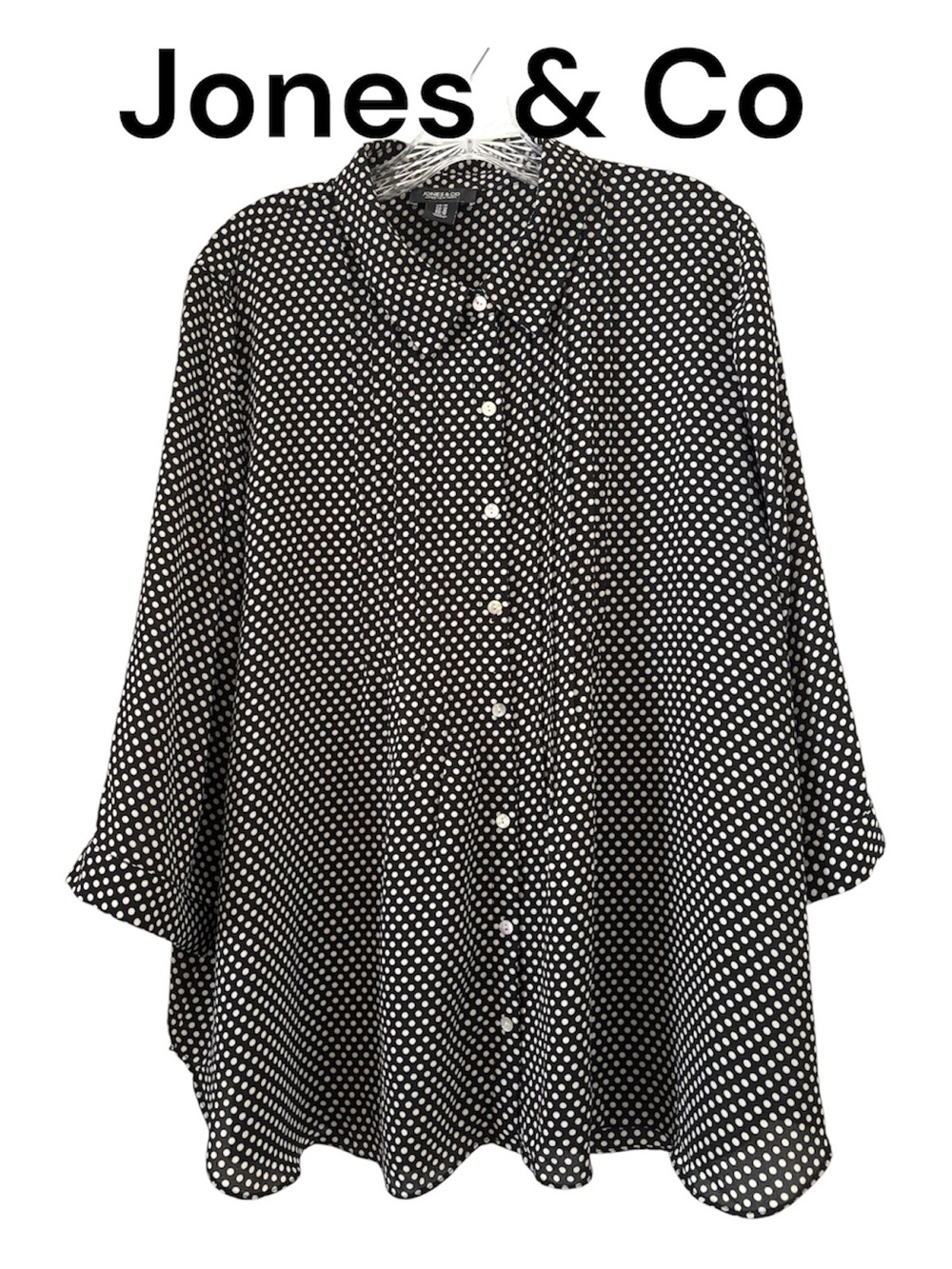 Jones & Co Black Polka Dot Button-Down Blouse 1X